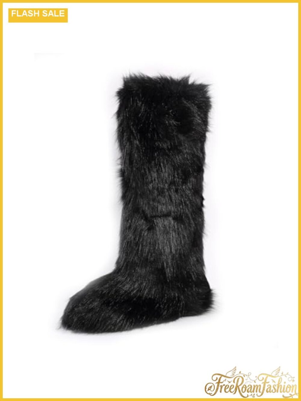 Faux Fur Knee High Winter Boots Fuzzy Fluffy Flat Snow Boots